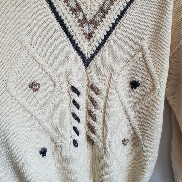 Vintage Gant Cream Knit V-Neck Sweater Size L - Picture 5 of 8